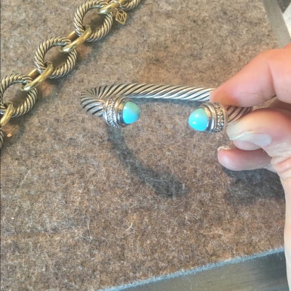 David Yurman 7mm Turquoise & Diamond Cable Classic Bracelet *RARE* - Picture 7 of 7